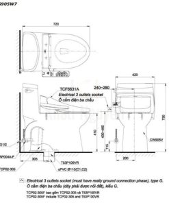 Bồn cầu 1 khối TOTO MS905W7 nắp Washlet - 6