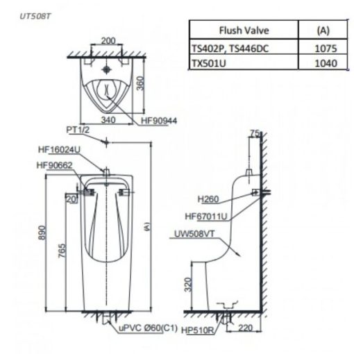 Bồn tiểu nam TOTO UT508T - 3
