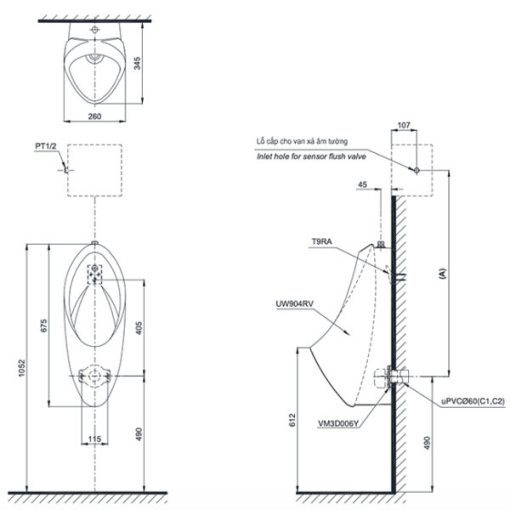 BỒN TIỂU NAM TREO TƯỜNG TOTO UT904HN - 3