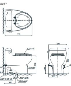 Bồn cầu 1 khối TOTO MS688W4 - 6