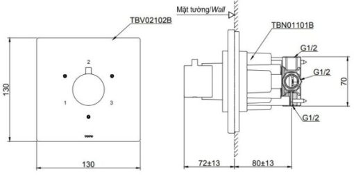 Van chuyển hướng TOTO TBV02102B – Cho sen nhiệt độ - 3