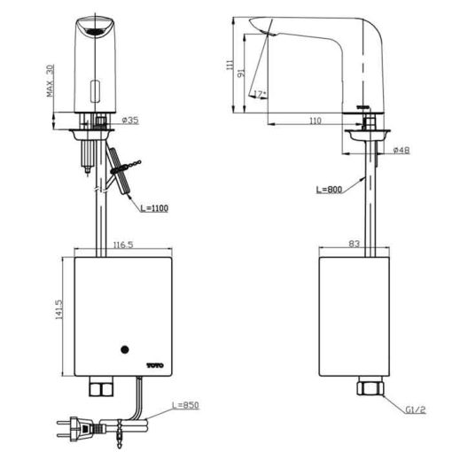 Vòi cảm ứng nước lạnh Toto TTLA101/TTLE101E2L/TX709AV6 - 3