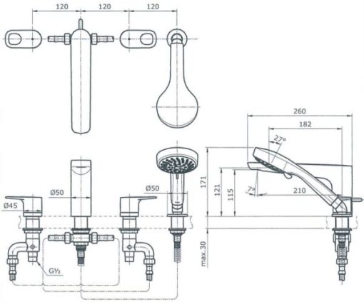 Vòi xả bồn kèm sen tắm nóng lạnh TOTO TX447SRR - 3