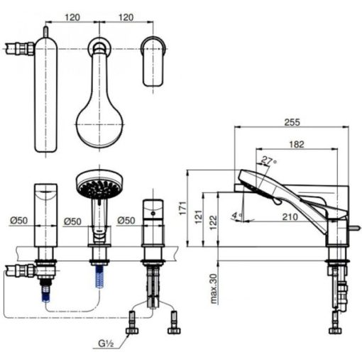 Vòi xả bồn kèm sen tắm nóng lạnh TOTO TX496SRSN - 3
