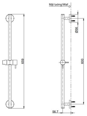 Thanh trượt sen tắm (loại vuông) TOTO TBW02012B - 5