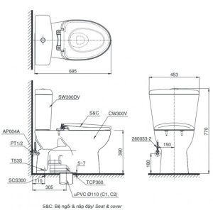 Bồn cầu 2 khối TOTO CS300DRT8, nắp đóng êm - 5