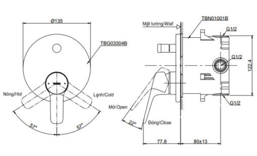 Van điều chỉnh nóng lạnh GS TOTO TBG03304B/TBN01001B - 3