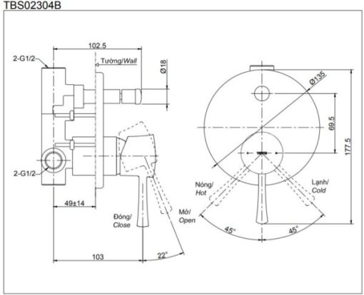 Van điều chỉnh nóng lạnh LN TOTO TBS02304B - 3