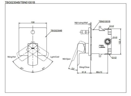 Van gật gù điều chỉnh nóng lạnh GR TOTO TBG02304B/TBN01001B - 3