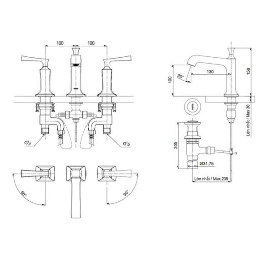 Vòi chậu rửa mặt nóng lạnh TOTO DL224 - 3