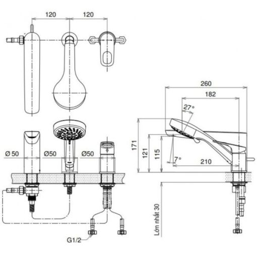 Vòi xả bồn kèm sen tắm nóng lạnh TOTO TX496SRR - 3
