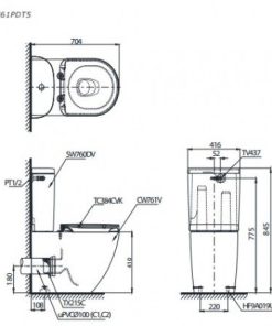 Bồn cầu 2 khối TOTO CS761PDT5, thoát ngang - 6