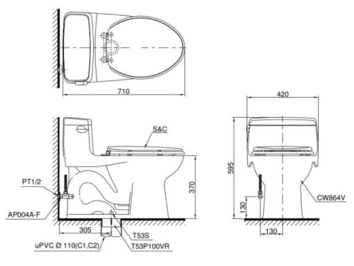 Bồn cầu 1 khối TOTO MS864W7 - 4