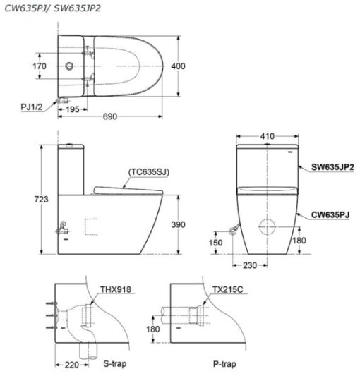 Bồn cầu 2 khối thoát ngang TOTO CW635PJ/SW635JP2 - 3