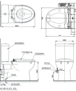 Bồn cầu 2 khối TOTO CS320PDRW7, thoát ngang - 6
