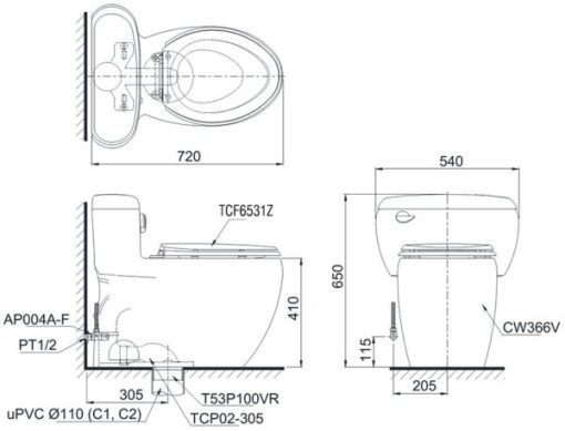 Bồn cầu 1 khối TOTO MS366W6 - 3