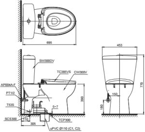 Bồn cầu 2 khối TOTO CS300DT2Y1 - 5