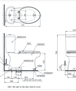 Bồn cầu 2 khối TOTO CS351DE2 - 5