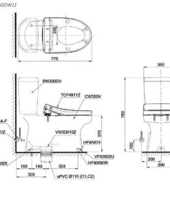 Bồn cầu 2 khối TOTO CS350DW11 nắp Washlet - 6