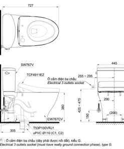 Bồn cầu 2 khối TOTO CS767CW12 – nắp điện tử Washlet - 8