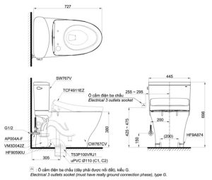 Bồn cầu 2 khối TOTO CS767CW12 – nắp điện tử Washlet - 5