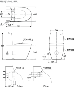Bồn cầu 2 khối thoát ngang TOTO CW635PJ/SW635JP1 - 6