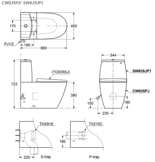 Bồn cầu 2 khối thoát ngang TOTO CW635PJ/SW635JP1 - 3