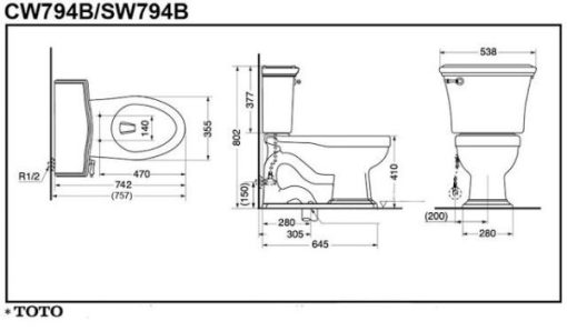 Bồn cầu 2 khối TOTO CW794B/SW794B - 3