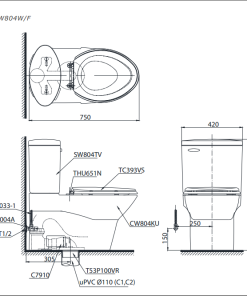 Bồn cầu 2 khối TOTO CW804W/FE2 - 6