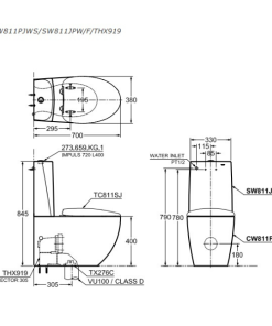 Bồn cầu 2 khối TOTO CW811PJWS/SW811JPW/F/THX919 - 7 Bồn cầu 2 khối TOTO CW811PJWS/SW811JPW/F/THX919 - 6