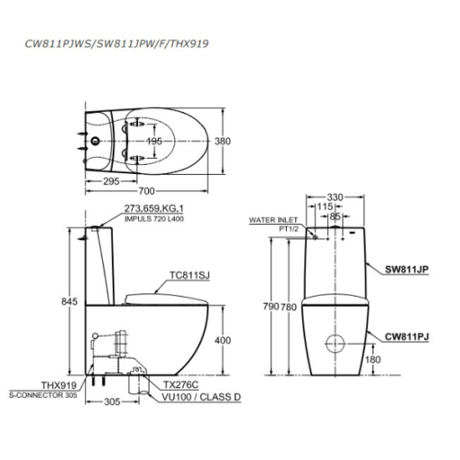 Bồn cầu 2 khối TOTO CW811PJWS/SW811JPW/F/THX919 - 4