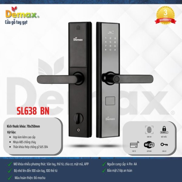 Khóa thông minh DEMAX SL638 BN tiêu chuẩn Đức - 4