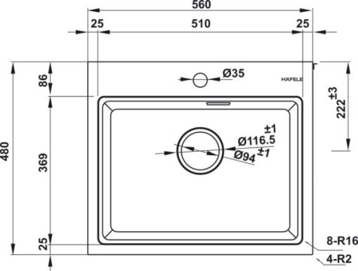 Chậu đá Hafele HS22-GEN1S60M - màu xám 577.25.520 - 3
