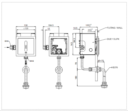 Van cảm ứng tiểu nam âm tường DUE113UPK - 3