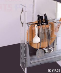 Giá dao thớt nan dẹt inox mờ - ray giảm chấn Kit Plus EC VIP.35