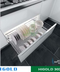 Kệ chén dĩa ray giảm chấn bắt mặt hộc Higold inox 304 – 303603