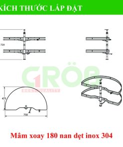 MÂM XOAY 180 INOX SUS304 NAN DẸT ĐÁY MELAMIN Grob - 13