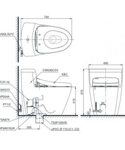 Bồn cầu 1 khối TOTO MS636DW4 nắp Washlet - 6