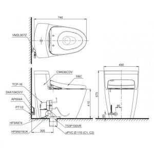 Bồn cầu 1 khối TOTO MS636CDW10 nắp Washlet - 5