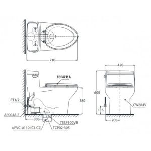 Bồn cầu 1 khối TOTO MS884W4 - 5