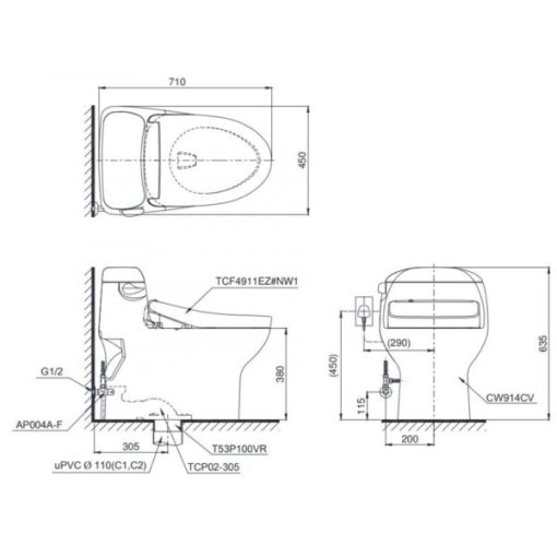 Bồn cầu 1 khối TOTO MS914W4 nắp Washlet - 3