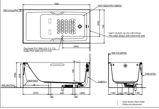 Bồn tắm chân yếm TOTO PAY1525HVC#W/TVBF411 - 3