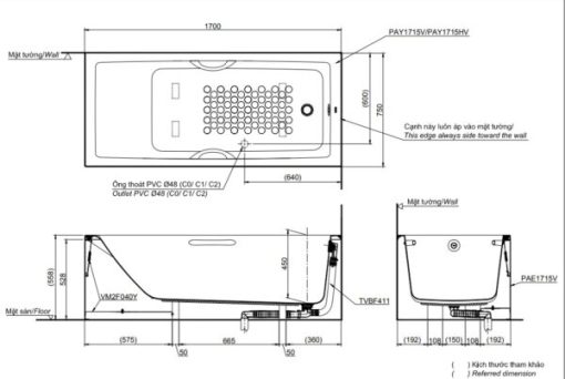 Bồn tắm chân yếm TOTO PAY1715HVC/TBVF411 - 3