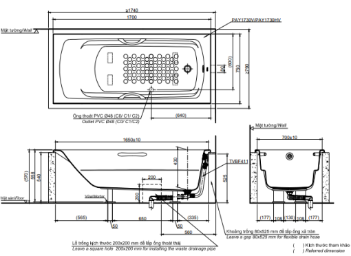 Bồn tắm xây TOTO PAY1730HV/TBVF411 - 3