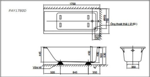 Bồn tắm nhựa TOTO PAY1780D#W/DB501R-2B (PAY1780D/DB501-2DR) - 3