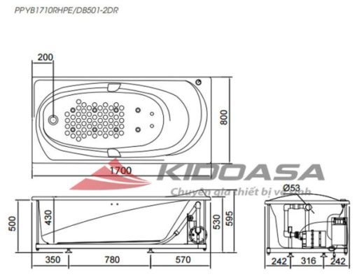 Bồn tắm sục khí ngọc trai TOTO PPYB1710RHPE#P/DB501R-2B - 3