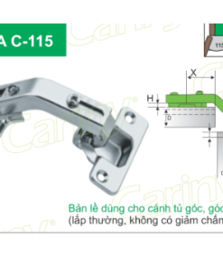 Cariny - Bản lề C115 dùng cho cánh tủ góc, góc mở 115 độ