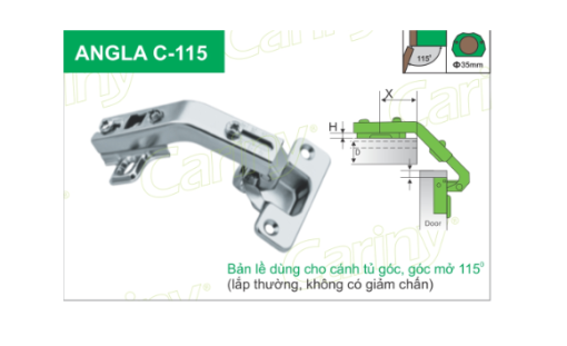 Cariny - Bản lề C115 dùng cho cánh tủ góc, góc mở 115 độ - 1