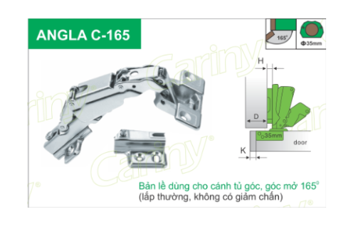 Cariny - Bản lề C-165 dùng cho cánh tủ góc, góc mở 165 độ - 1