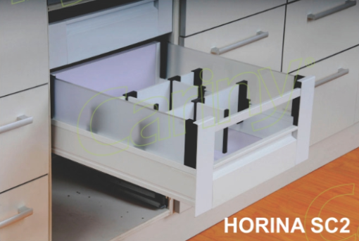 Cariny - Hệ ray hộp ngăn kéo, thép sơn tĩnh điện trắng, ngăn cao, dài 500mm HORINA ST2/500 - 1